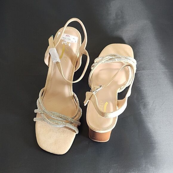 BRAND NEW GLAZE WOMEN’S BLOCK-HEEL RHINESTONES CRISS-CROSS STRAP SANDAL - Picture 5 of 16